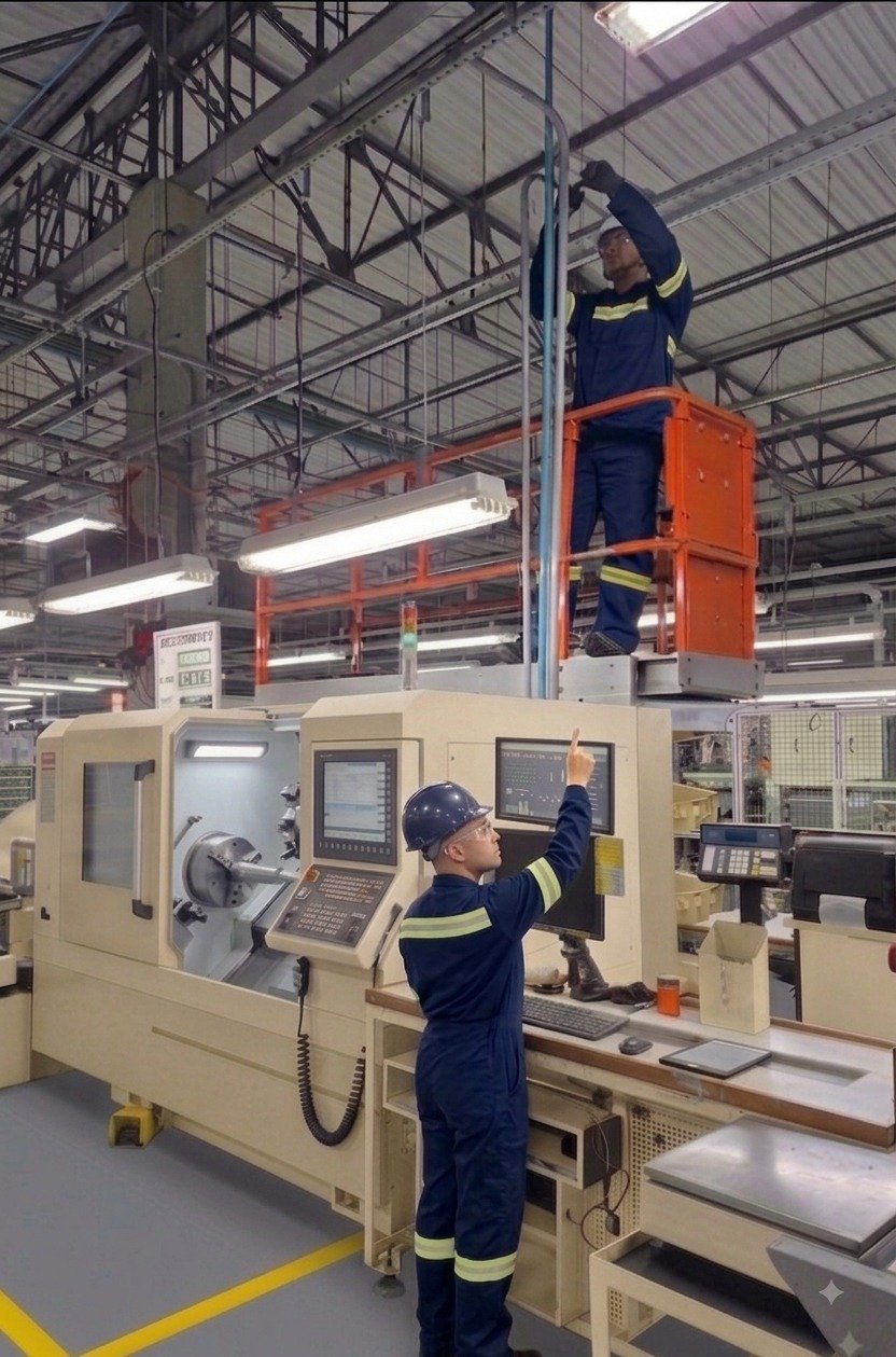 Eletricista terceirizado da OP ENERGY em atendimento técnico industrial